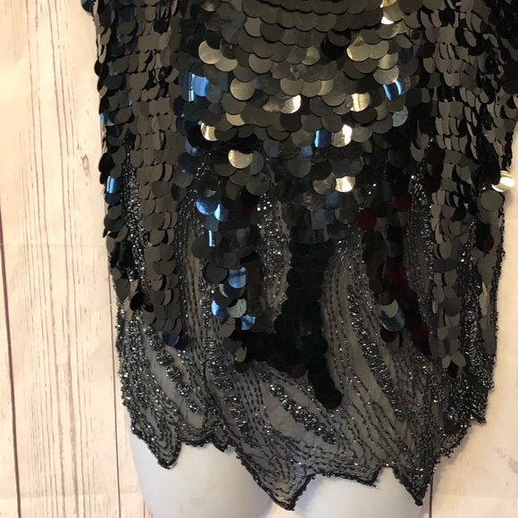 St. Honore Sequins Beaded Silk Sleeveless Blouse - Picture 3 of 6